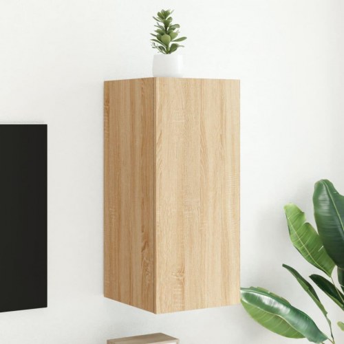 Væghængt tv-bord med LED-lys 30,5 x 35 x 70 cm - sonoma-eg