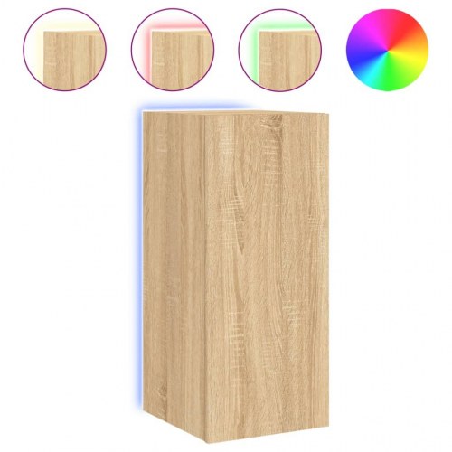 Væghængt tv-bord med LED-lys 30,5 x 35 x 70 cm - sonoma-eg