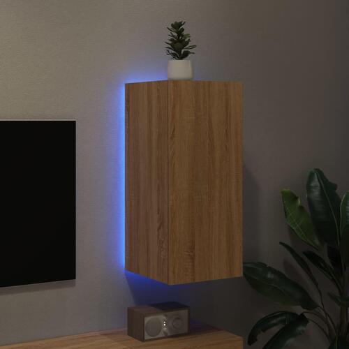 Væghængt tv-bord med LED-lys 30,5x35x70 cm sonoma-eg