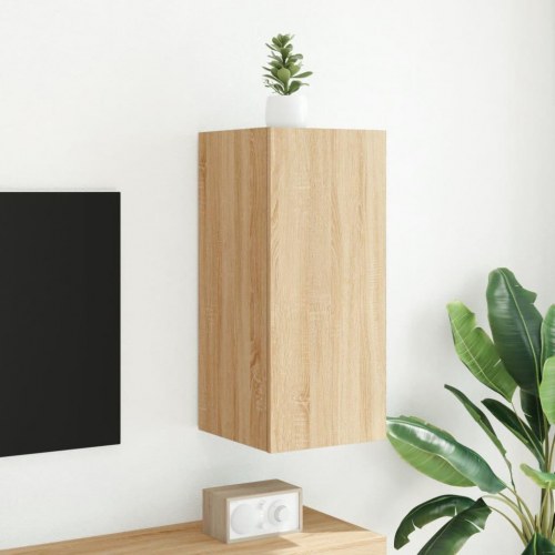 Væghængt tv-bord med LED-lys 30,5 x 35 x 70 cm - sonoma-eg