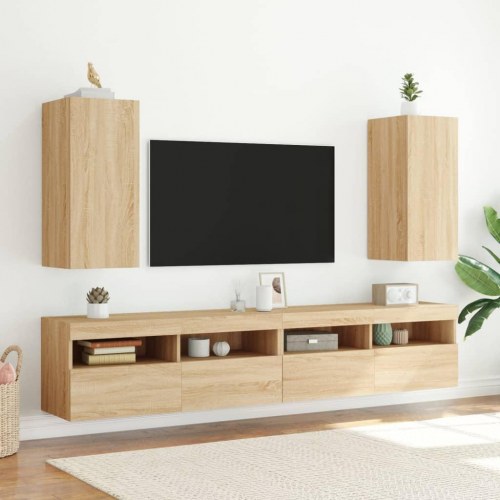 Væghængt tv-bord med LED-lys 30,5 x 35 x 70 cm - sonoma-eg