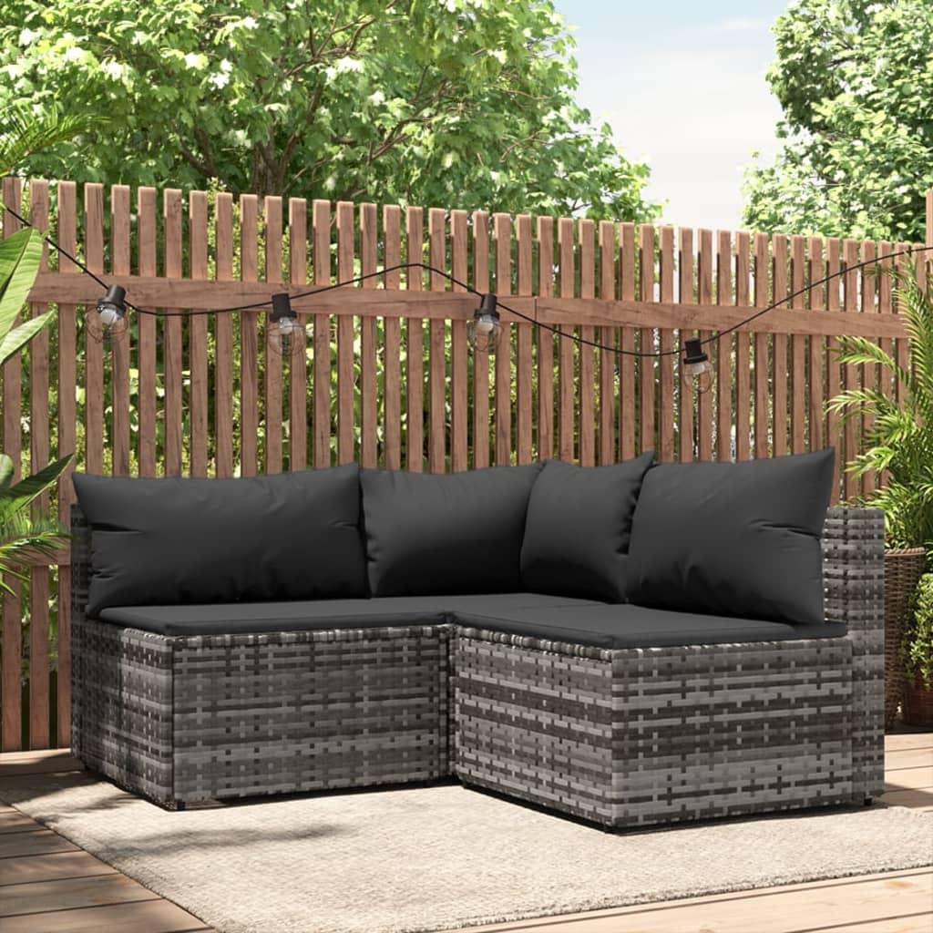 Loungesæt til haven 3 dele med hynder polyrattan grå billede