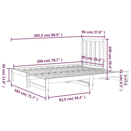 Daybed med udtræk 2x(90x200) cm massivt fyrretræ