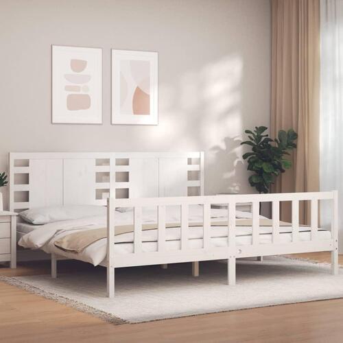 Sengeramme uden madras 200x200 cm massivt fyrretræ hvid