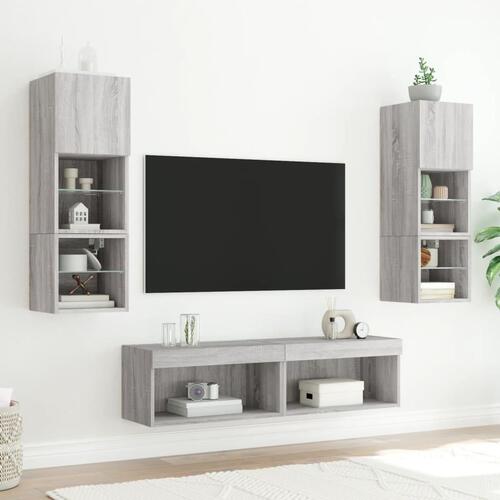 Tv-borde 2 stk. 60x30x30 cm med LED-lys grå sonoma-eg