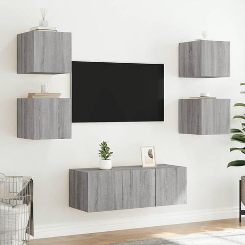 Væghængt tv-bord med LED-lys 30,5x35x30 cm grå sonoma-eg