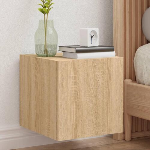 Væghængte tv-borde 2 stk. med LED-lys 30,5x35x30 cm sonoma-eg