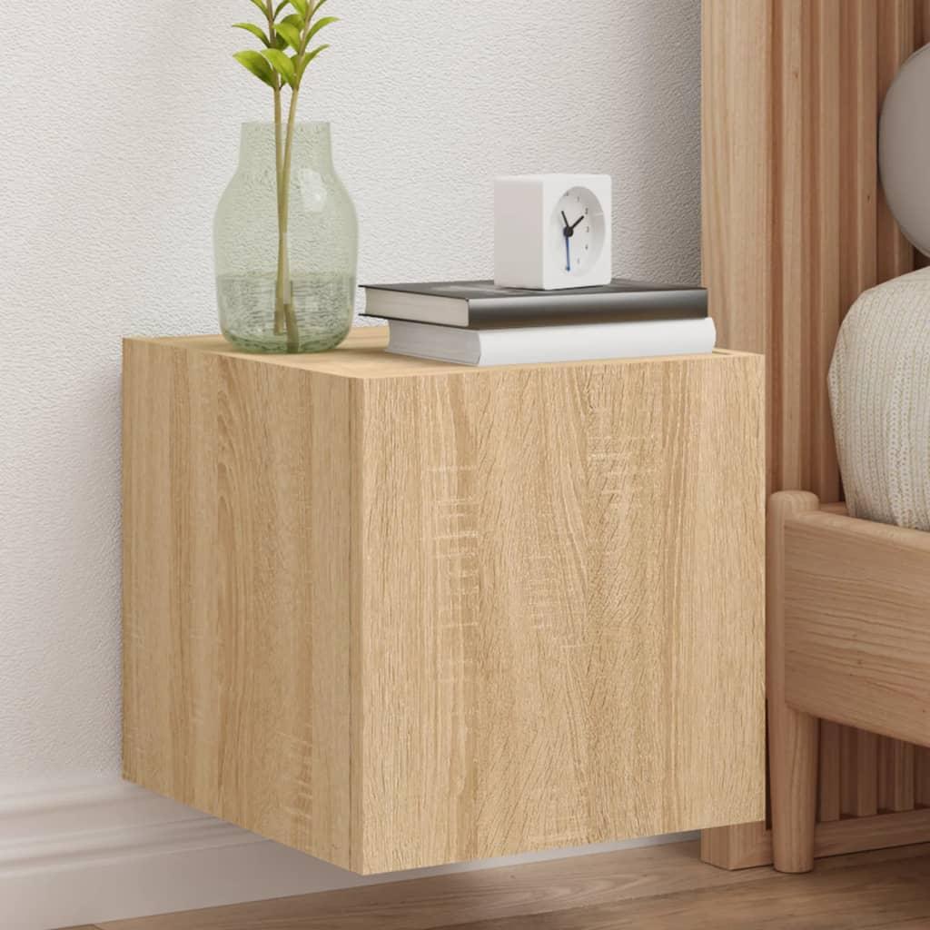 Væghængte tv-borde 2 stk. med LED-lys 30,5x35x30 cm sonoma-eg