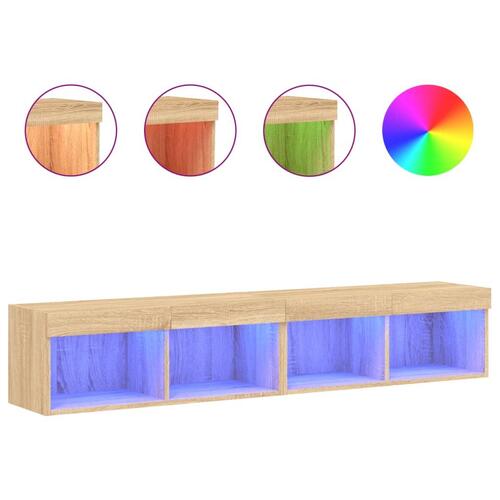 Tv-borde 2 stk. med LED-lys 80x30x30 cm sonoma-eg