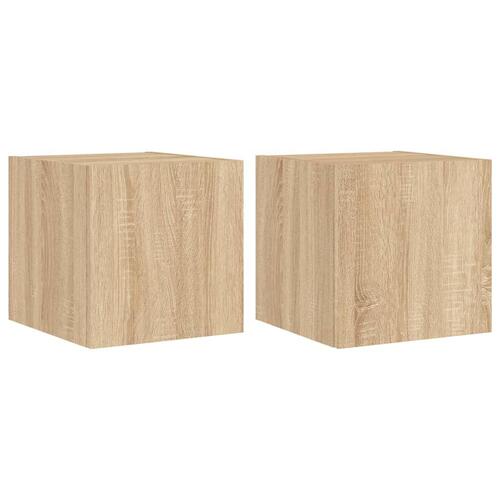 Væghængte tv-borde 2 stk. med LED-lys 30,5x35x30 cm sonoma-eg