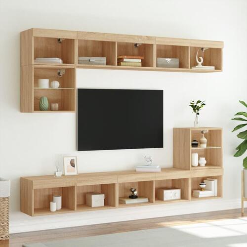Tv-borde 2 stk. med LED-lys 80x30x30 cm sonoma-eg