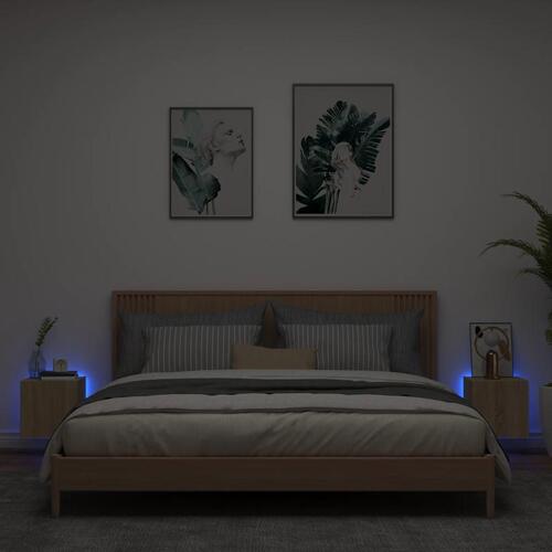 Væghængte tv-borde 2 stk. med LED-lys 30,5x35x30 cm sonoma-eg