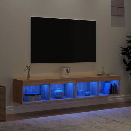 Tv-borde 2 stk. med LED-lys 80x30x30 cm sonoma-eg
