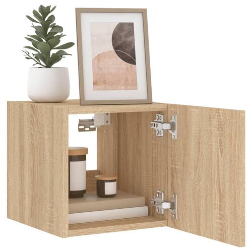 Væghængte tv-borde 2 stk. med LED-lys 30,5x35x30 cm sonoma-eg