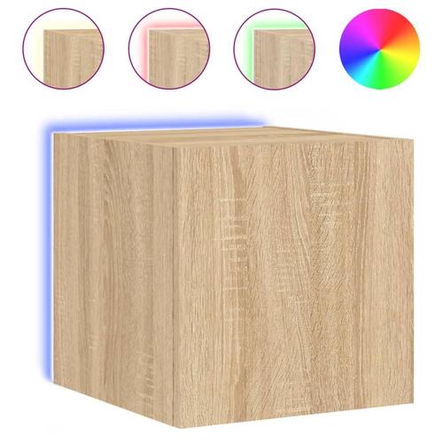 Væghængte tv-borde 2 stk. med LED-lys 30,5x35x30 cm sonoma-eg