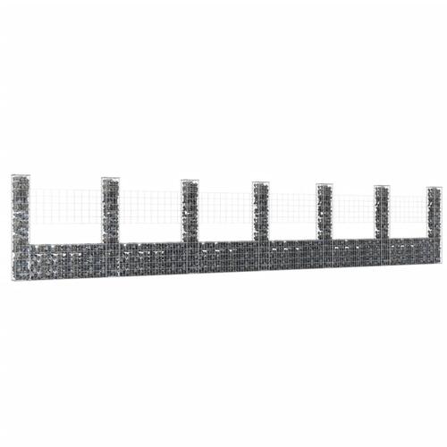 Gabionkurv med 7 stolper 740x20x150 cm U-facon jern