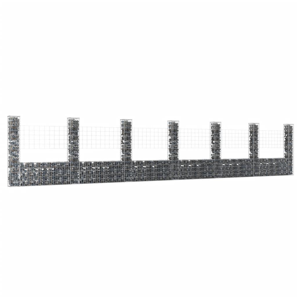 Gabionkurv med 7 stolper 740x20x150 cm U-facon jern