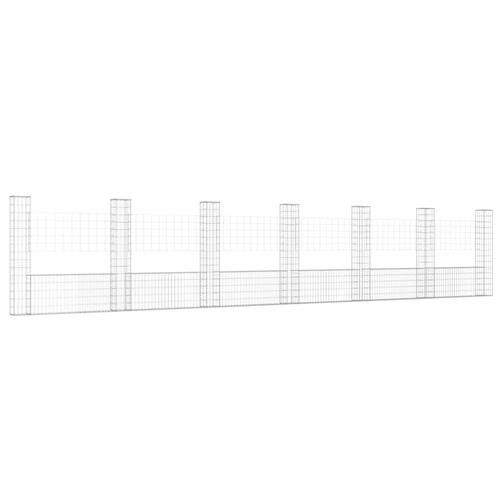 Gabionkurv med 7 stolper 740x20x150 cm U-facon jern