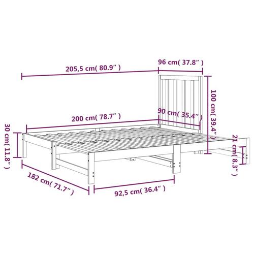 Daybed med udtræk 2x(90x200) cm massivt fyrretræ grå