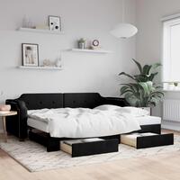 Daybed med udtræk og skuffer 90x190 cm stof sort