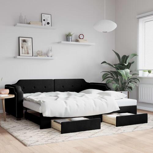 Daybed med udtræk og skuffer 90x190 cm stof sort