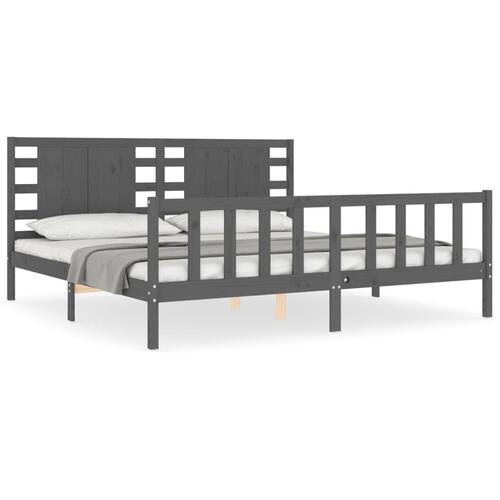 Sengeramme med sengegavl 200x200 cm massivt træ grå