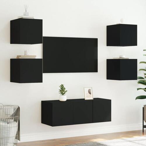 Væghængte tv-borde 2 stk. med LED-lys 30,5x35x30 cm sort