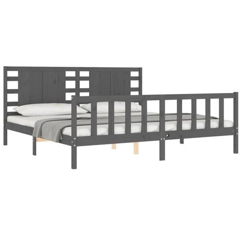 Sengeramme med sengegavl 200x200 cm massivt træ grå