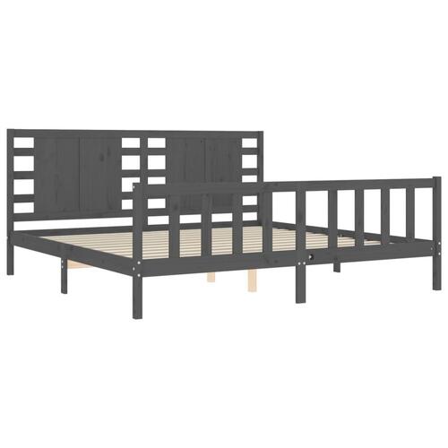Sengeramme med sengegavl 200x200 cm massivt træ grå