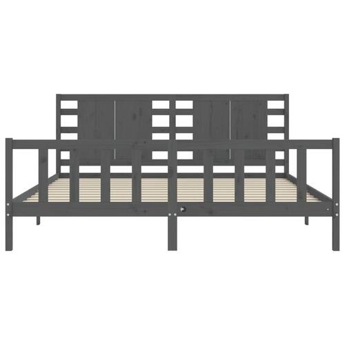 Sengeramme med sengegavl 200x200 cm massivt træ grå