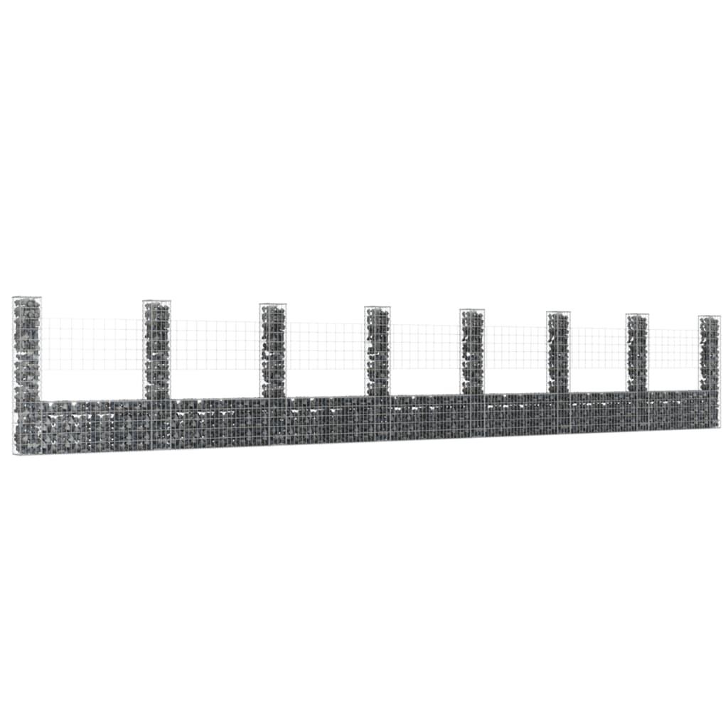 Gabionkurv med 8 stolper 860x20x150 cm U-facon jern