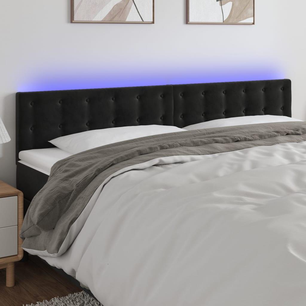 Sengegavl med LED-lys 160x5x78/88 cm velour sort billede