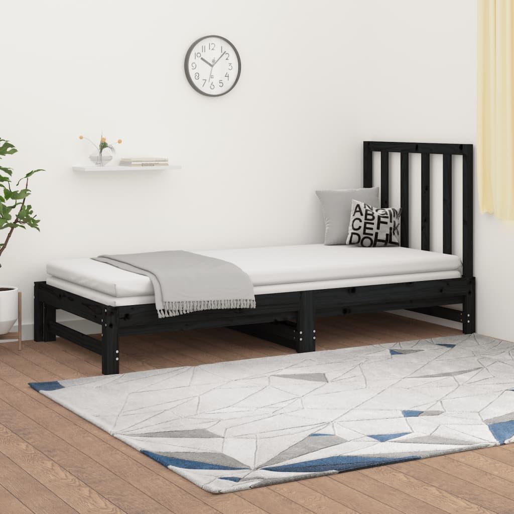 Daybed med udtræk 2x(90x200) cm massivt fyrretræ sort