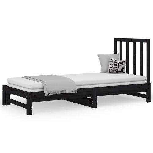 Daybed med udtræk 2x(90x200) cm massivt fyrretræ sort