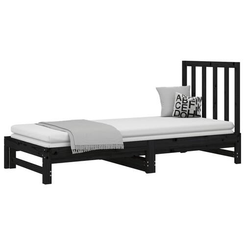 Daybed med udtræk 2x(90x200) cm massivt fyrretræ sort