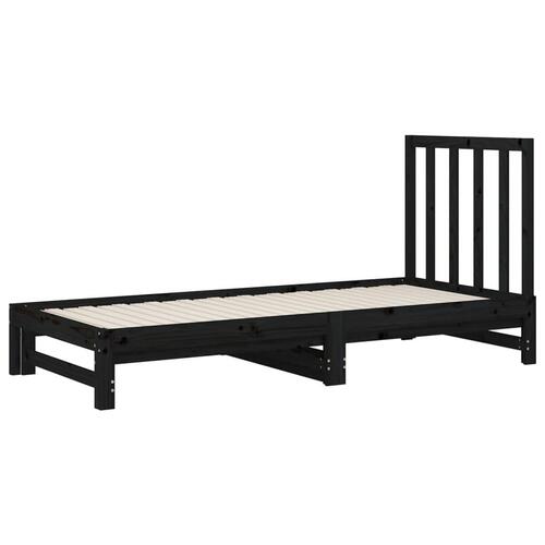 Daybed med udtræk 2x(90x200) cm massivt fyrretræ sort