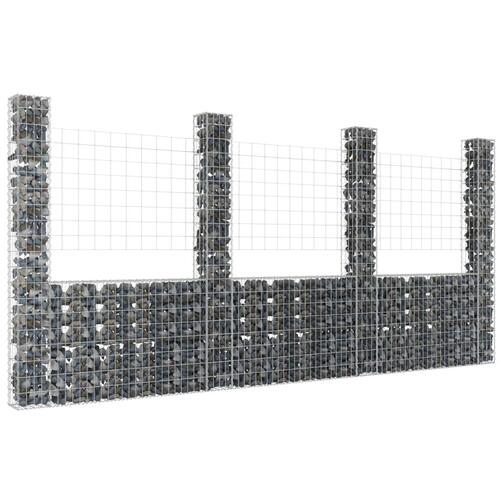 Gabionkurv med 4 stolper 380x20x200 cm U-facon jern