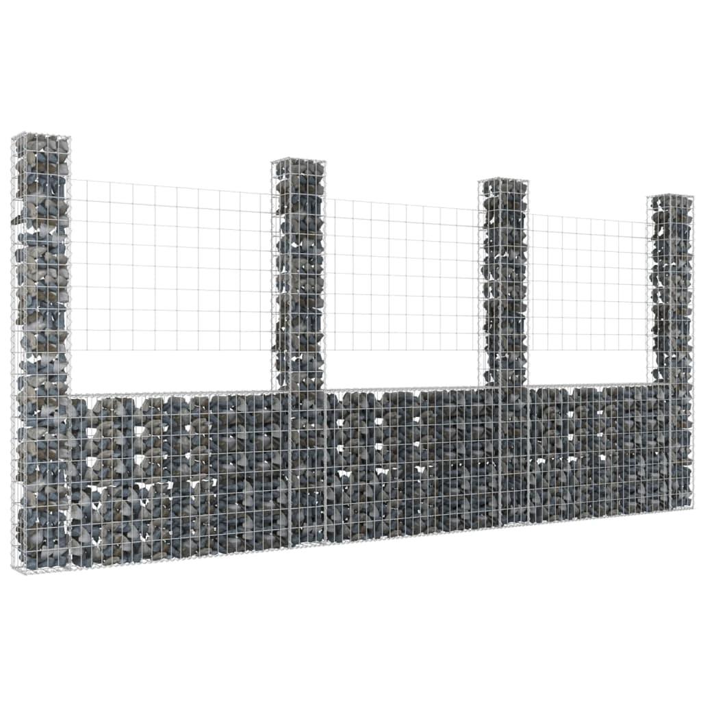 Gabionkurv med 4 stolper 380x20x200 cm U-facon jern