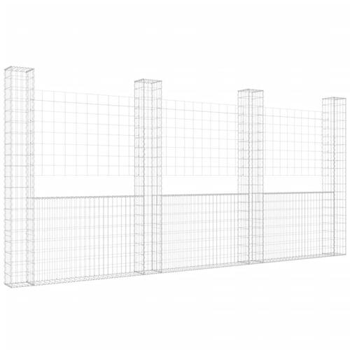 Gabionkurv med 4 stolper 380x20x200 cm U-facon jern