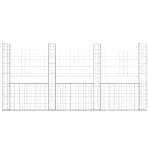 Gabionkurv med 4 stolper 380x20x200 cm U-facon jern