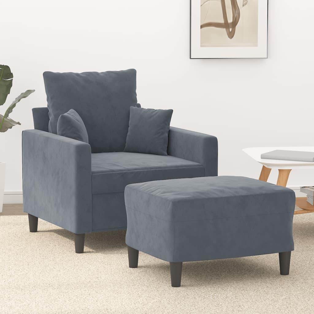Sofastol med fodskammel 60 cm velour mørkegrå