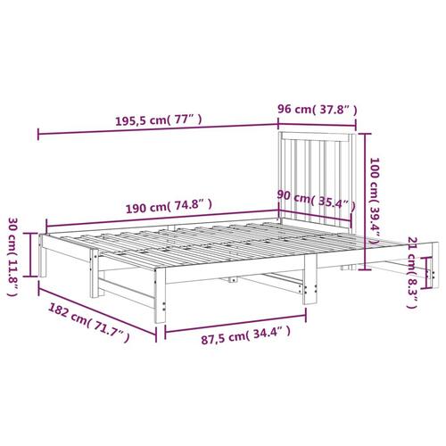 Daybed med udtræk 2x(90x190) cm massivt fyrretræ
