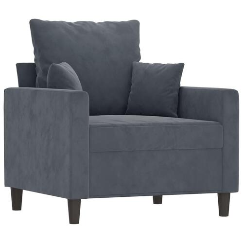 Sofastol med fodskammel 60 cm velour mørkegrå