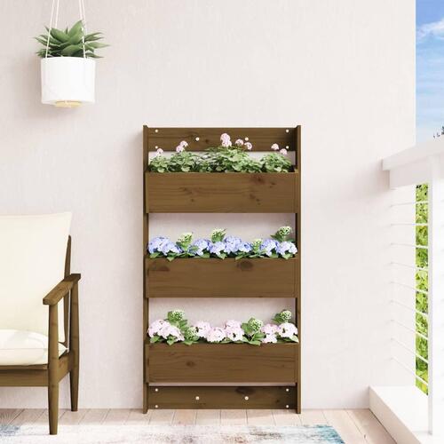 Plantevæg 60x18,5x110 cm 3 niveauer massivt fyrretræ gyldenbrun