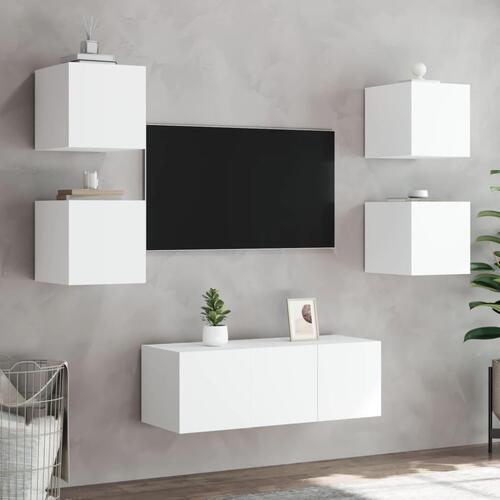 Væghængte tv-borde 2 stk. med LED-lys 30,5x35x30 cm hvid