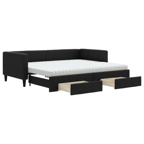 Daybed med udtræk og skuffer 80x200 cm stof sort