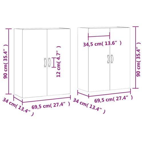 Væghængte skabe 2 stk. 69,5x34x90 cm hvid højglans