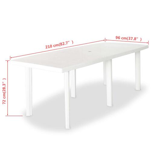 Havebord 210 x 96 x 72 cm plastik hvid