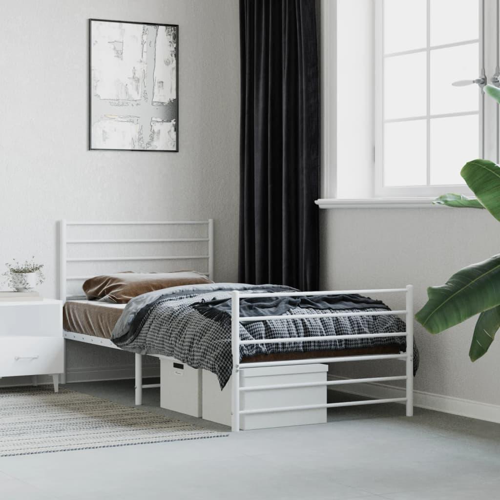 Sengeramme med sengegavl og fodgærde 100x200 cm metal hvid