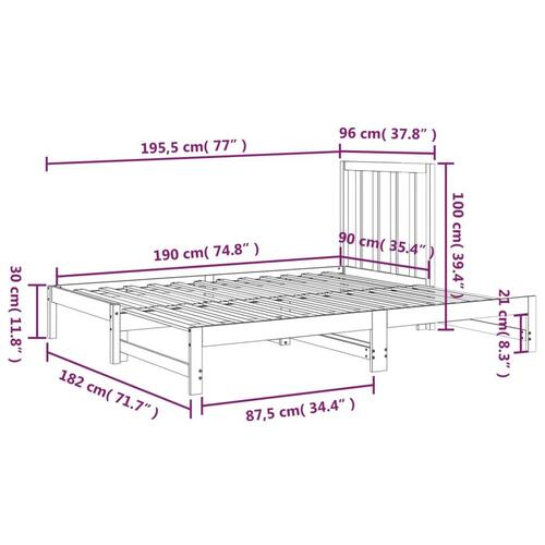 Daybed med udtræk 2x(90x190) cm massivt fyrretræ hvid